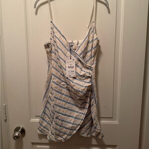 Zara Blue and Cream Asymmetrical Wrap Camisole